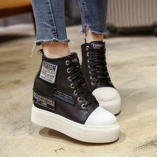 Applique Hidden Wedge High-top Sneakers