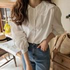 Embroidered-collar Plain Blouse