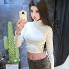 Mock-neck Cropped Long-sleeve T-shirt