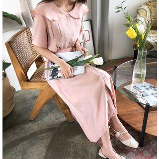 Wide-collar Shirtdress With Sash