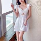 Cap-sleeve Drawstring Mini A-line Dress
