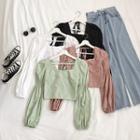 Puff-sleeve Square Collar Cropped Top