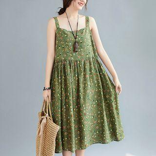 Sleeveless Floral Print A-line Midi Dress Dress - Print - Green - One Size