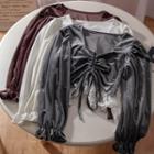 Long-sleeve Drawstring Lace Trim Velvet Crop Top