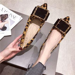 Buckled Leopard Print Pointed Faux Suede Flats