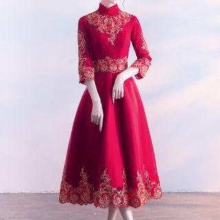 Stand Collar 3/4 Sleeve Evening Gown