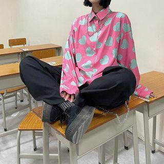 Long-sleeve Heart Print Shirt Pink & Blue - One Size