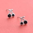 Sterling Silver Cherry Stud Earring 1 Pair - Silver & Black - One Size