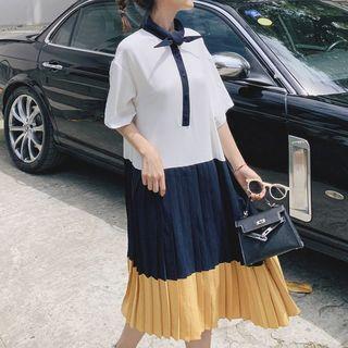 Color Panel Collar Detail Mermaid Dress