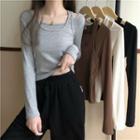 Long-sleeve Plain Mock Two-piece Top