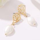 Spiral Alloy Faux Pearl Dangle Earring 1898-1 - Kcgold - One Size