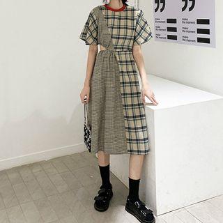 Panel Plaid Open-waist Dress