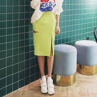 Slit-front Colored Pencil Skirt