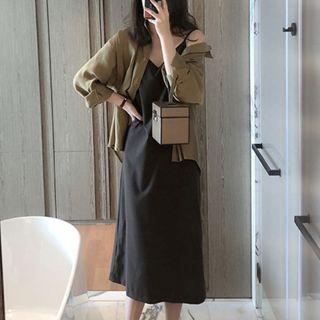 Set: Spaghetti Strap A-line Dress + Shirt