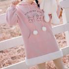 Rabbit Print Fleece-hem Hooded Dress