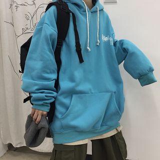 Front Pocket Lettering Hooded Sweatshirt Sky Blue - One Size
