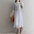 Cable-knit Panel Mock Two-piece Midi Dress