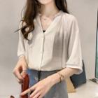 Loose Fit Elbow-sleeve Chiffon Blouse