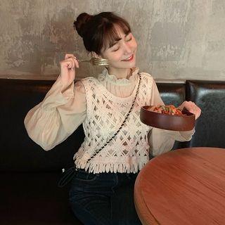 Bell-sleeve Chiffon Blouse / Crochet Tank Top
