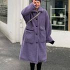 Single Breasted Fleece Coat Purple - One Size