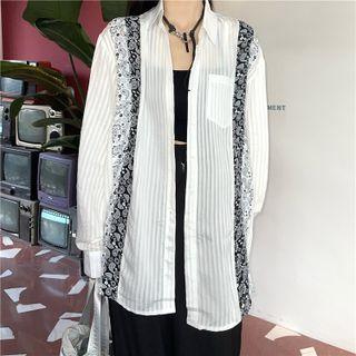 Paisley Print Trim Striped Shirt White - One Size