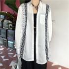 Paisley Print Trim Striped Shirt White - One Size