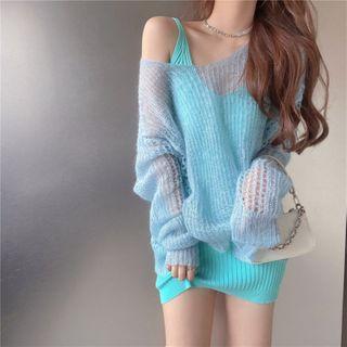 Mini Sheath Rib Knit Tank Dress / Mohair Knit Top