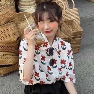 Floral Short-sleeve Shirt White - One Size