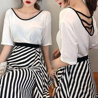 Strappy Back Elbow-sleeve T-shirt