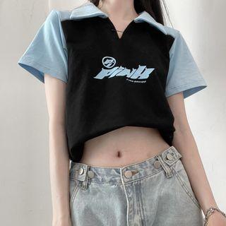 Two-tone Cropped Polo Shirt