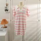 Striped Loose-fit Mini Polo Dress White - One Size