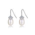 Sterling Silver Fashion Simple White Freshwater Pearl Earrings With Cubic Zirconia Silver - One Size