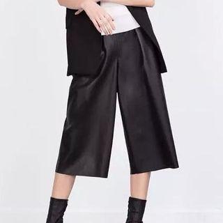Faux-leather Wide-leg Cropped Pants