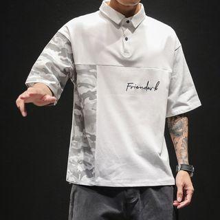 Elbow-sleeve Paneled Polo Shirt