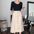 Button-front Linen Long Skirt