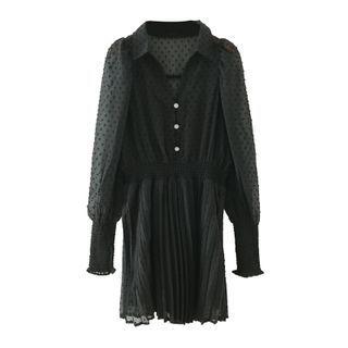 Long-sleeve Dotted Mesh Shirtdress