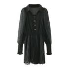 Long-sleeve Dotted Mesh Shirtdress