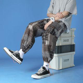 Plaid Color Block Harem Pants