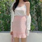 Camisole Top / Floral Print A-line Skirt / Cardigan / Set