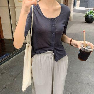 Short-sleeve Plain Top / Drawstring Plain Harem Pants
