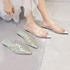 Studded Transparent Pointy-toe Flat Mules