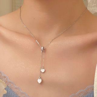 Heart Shell Rhinestone Pendant Alloy Necklace Jml5146 - Silver - One Size