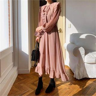 Tie-front Frilled-detail Dress Pink - One Size
