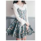 Spaghetti-strap Floral A-line Flare Dress