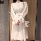 Bell-sleeve High Neck Tie Accent Dress