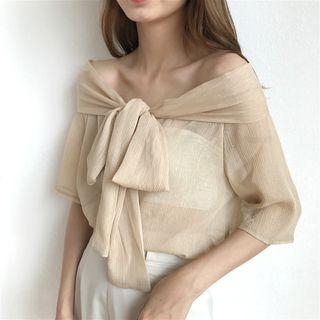 Loose-fit See-through Off-shoulder Chiffon Top