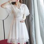 Lace Panel Glitter Short-sleeve A-line Dress