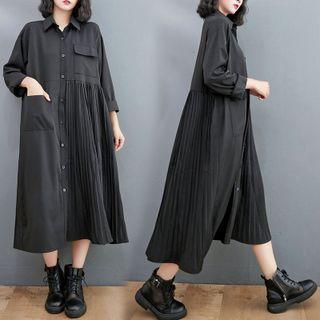Asymmetrical Pleat Panel Shirtdress
