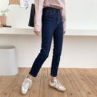 Stitched Fleece-lined Straight-cut Jeans