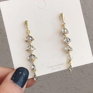 Leaf Rhinestone Dangle Earring 1 Pair - Silver Needle - Gold - One Size